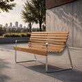 Modern Solid Wood Outdoor Bench with Stainless Steel Frame——Horizon H004