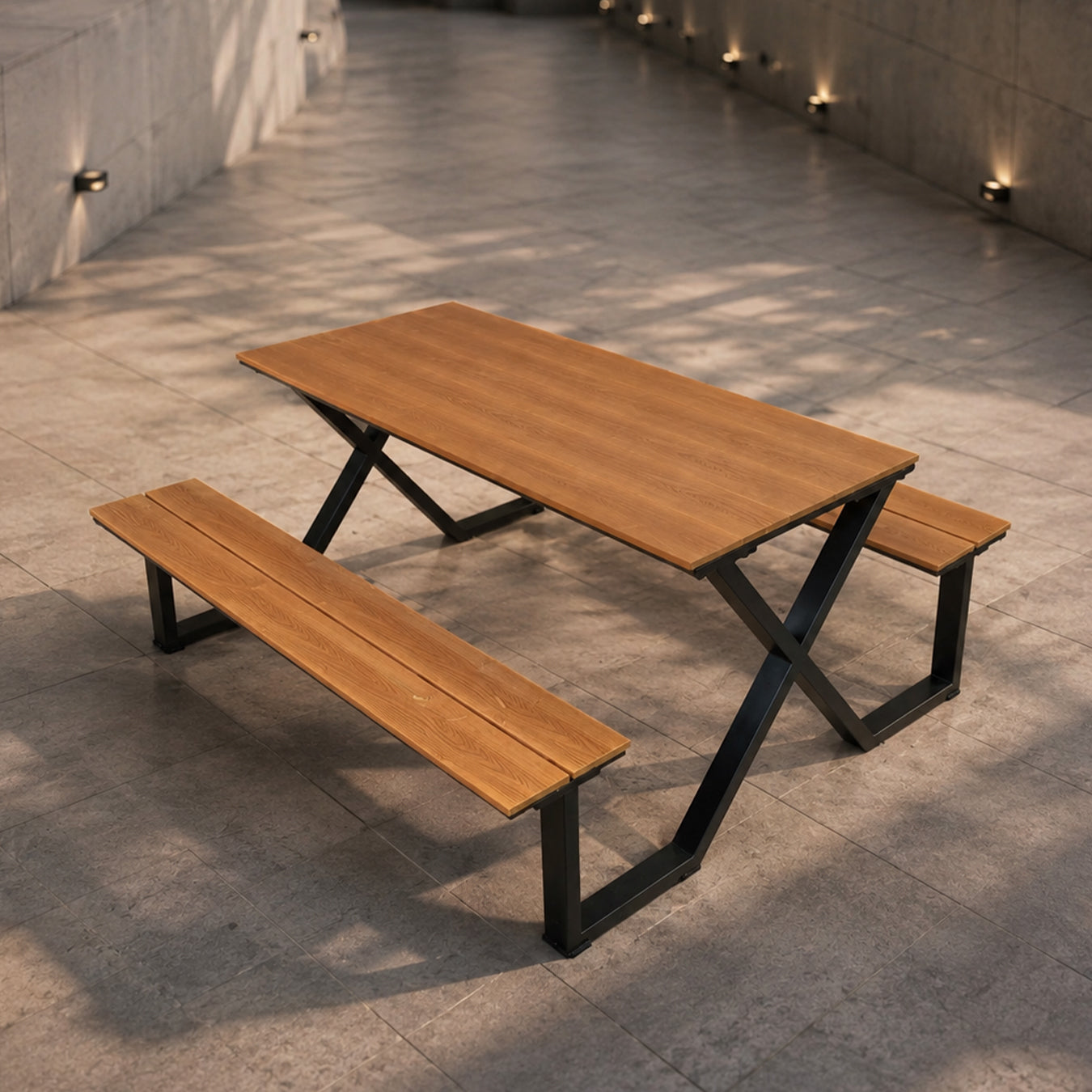 Modern Outdoor Picnic Table Set with X-Shaped Steel Frame——Gather G001