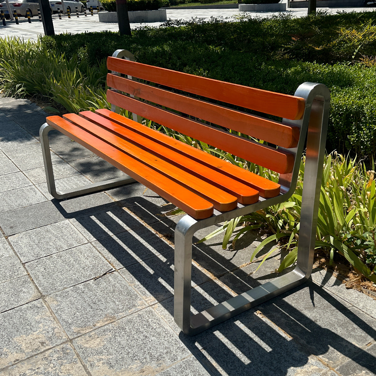 Stainless Steel Frame Wooden Park Bench with Backrest——Urban U004