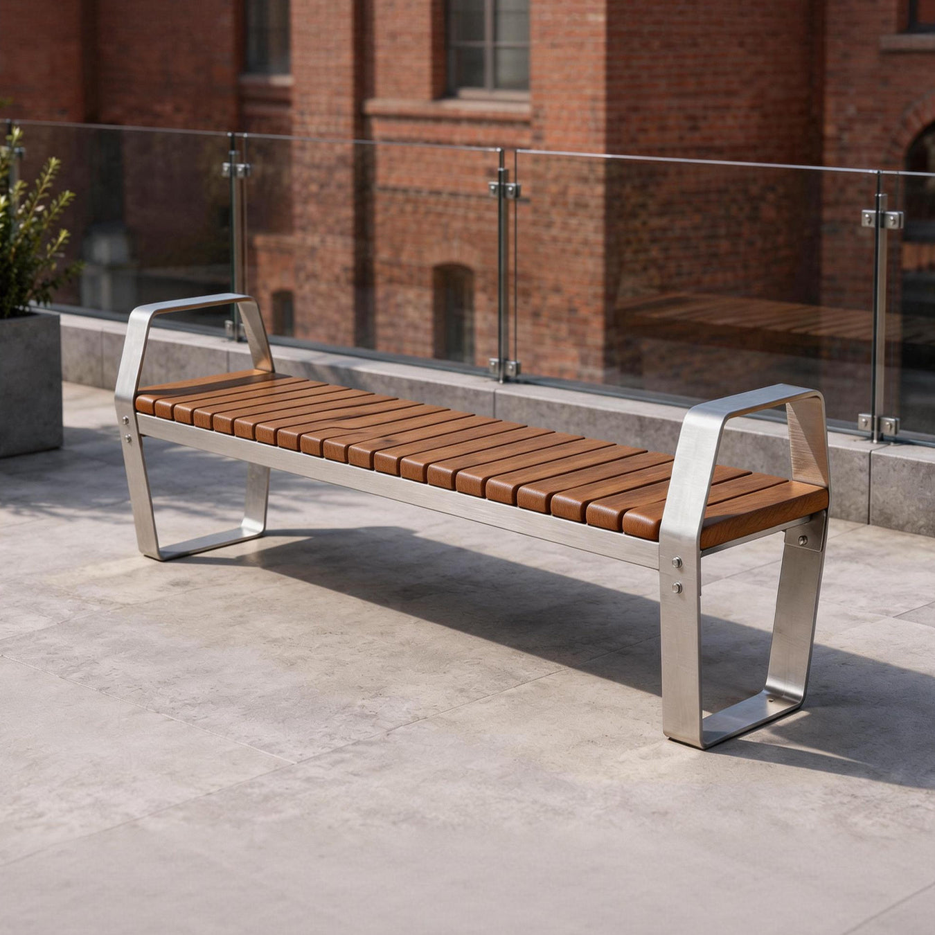 Modern Solid Wood Park Bench with Stainless Steel Frame——Urban U001