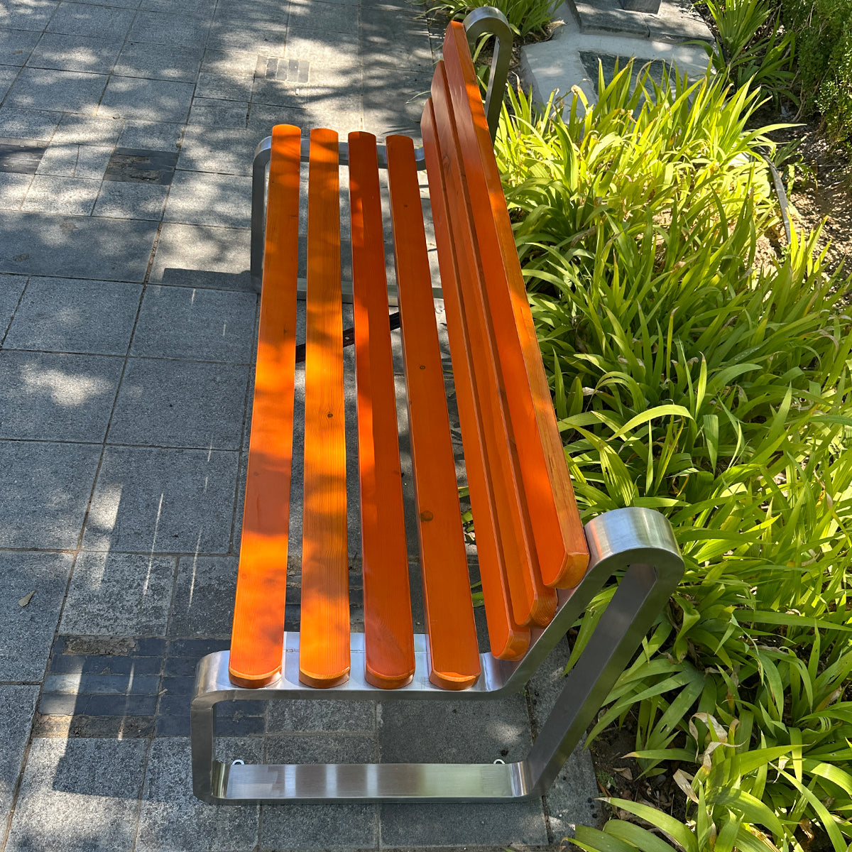 Stainless Steel Frame Wooden Park Bench with Backrest——Urban U004