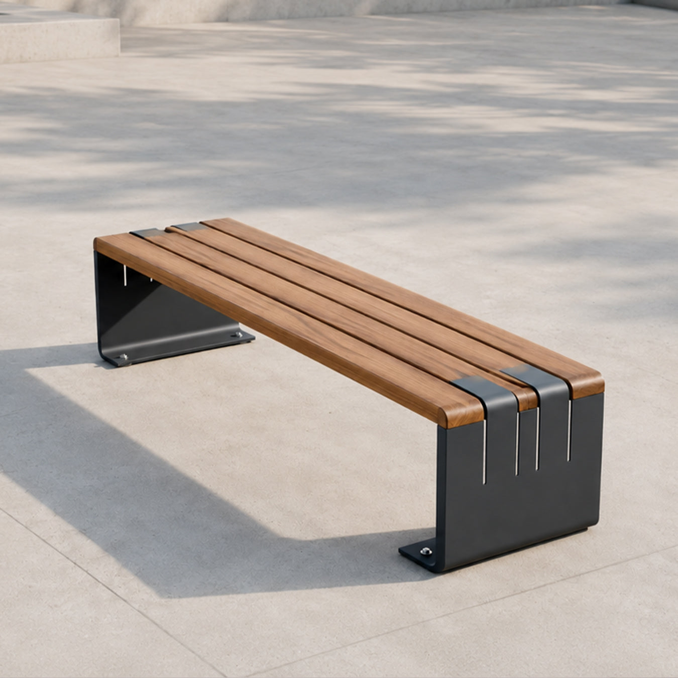 Minimal Solid Wood Outdoor Bench with Powder Coated Steel Frame——Urban U002