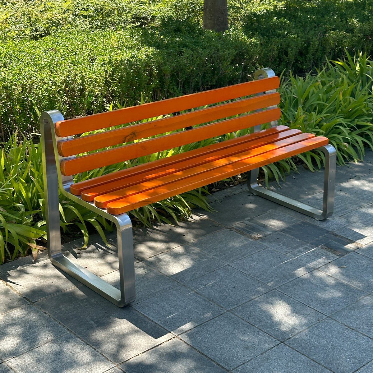 Stainless Steel Frame Wooden Park Bench with Backrest——Urban U004