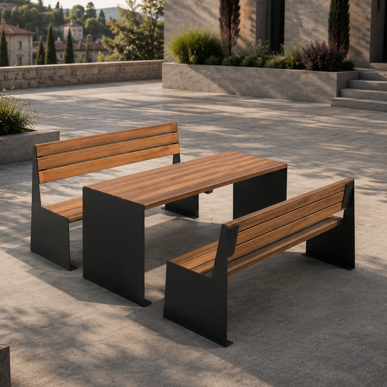Modern Outdoor Bench & Table Set——Gather G004