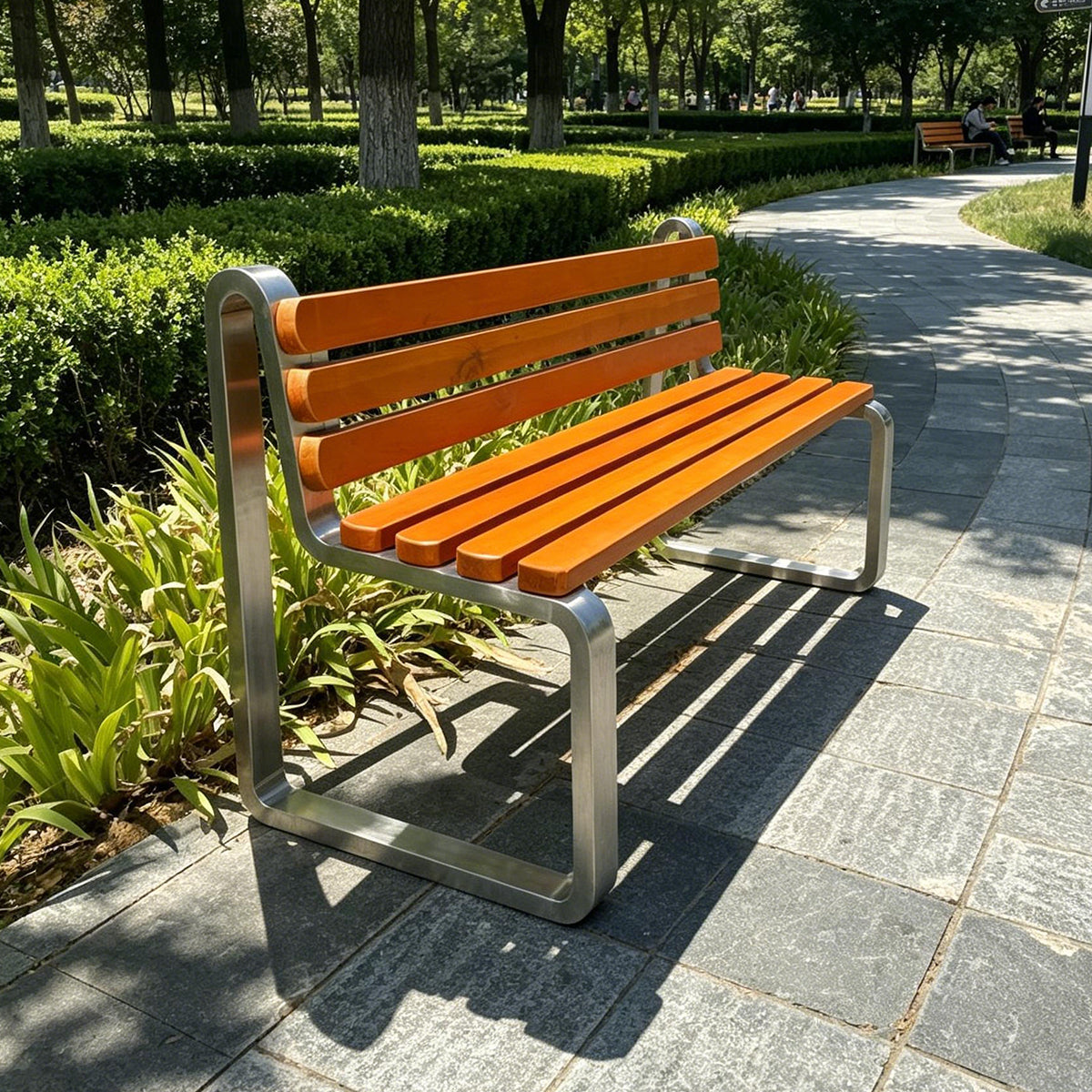 Stainless Steel Frame Wooden Park Bench with Backrest——Urban U004