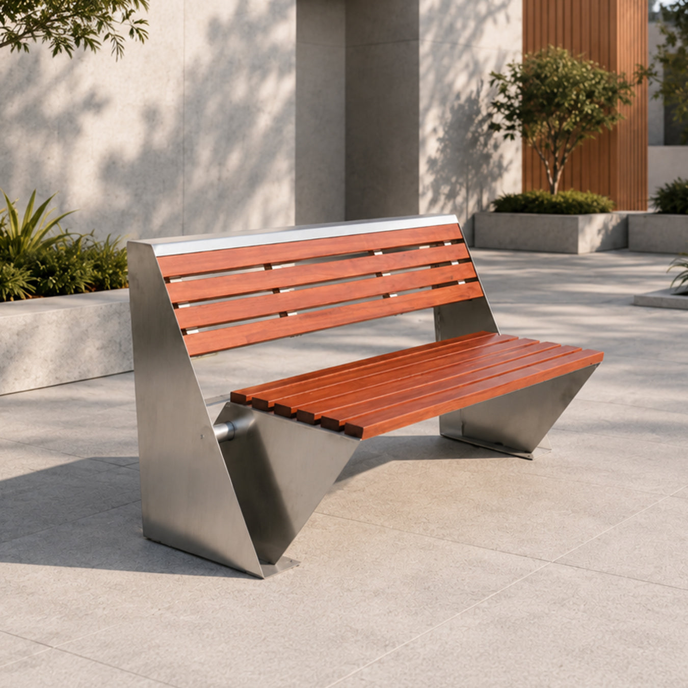 Premium Stainless Steel Wooden Landscape Bench——Horizon H003