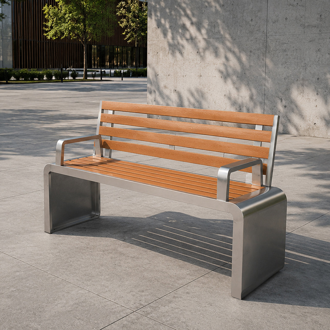 Classic Wooden Park Bench with Stainless Steel Frame——Urban U005
